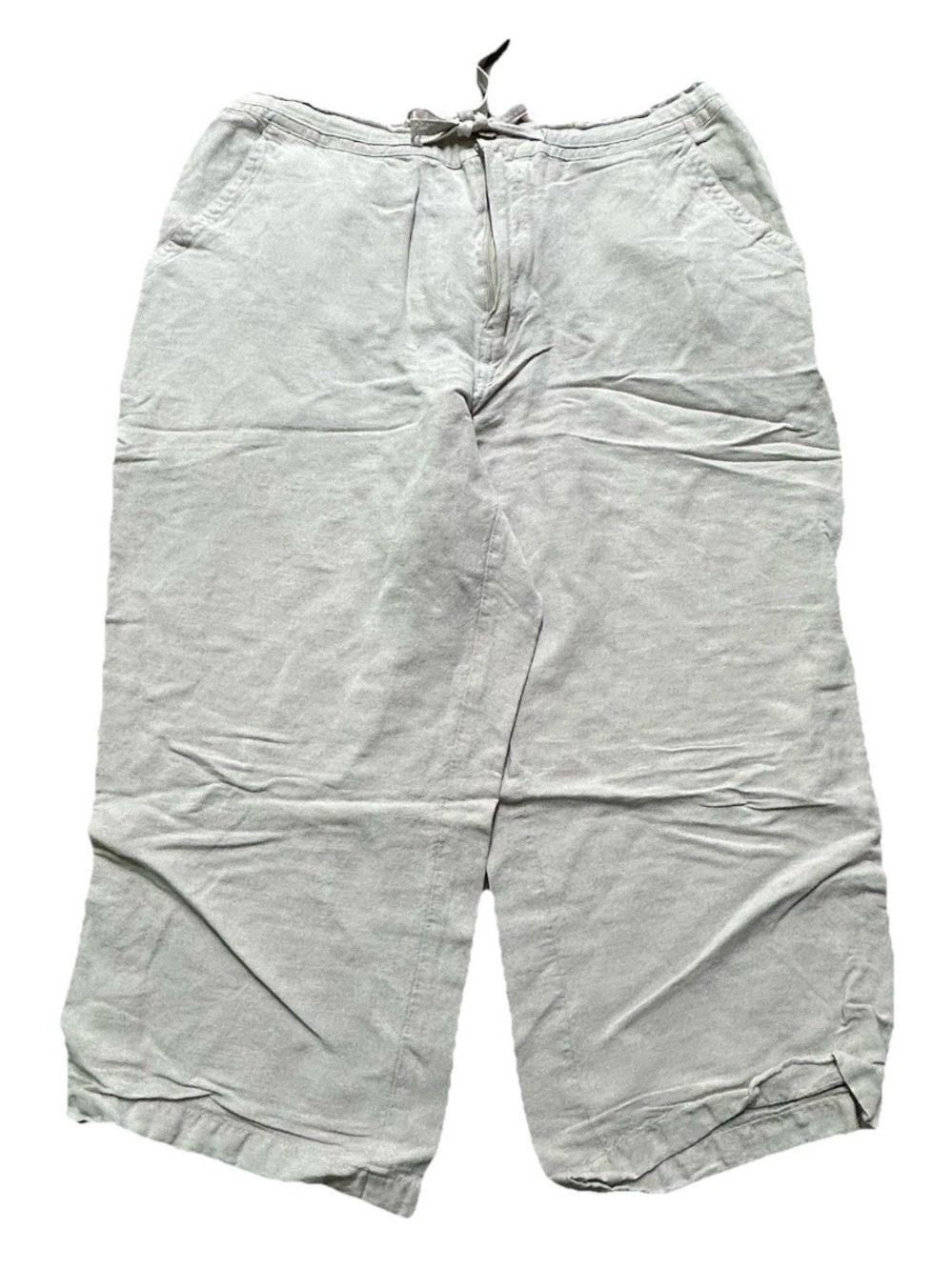 Cubavera Grey Beige Linen Blend Lightweight Pants Tie Waist Size Large (36-38)